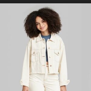 Cropped Denim Trucker Jacket -Wild Fable™ Women’s Cream Size XL NWT